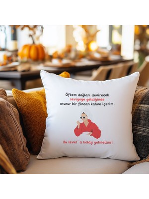 Qoeuyl Boutique Öfkem Artınca Bir Fincan Kahve Içerim Baskılı Komik Hediyelik Elyaf Saten Dekoratif Yastık