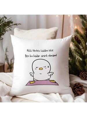 Qoeuyl Boutique Herkes Haddini Bilse Bu Kadar Sinirli Olmam Baskılı Komik Hediyelik Elyaf Saten Dekoratif Yastık