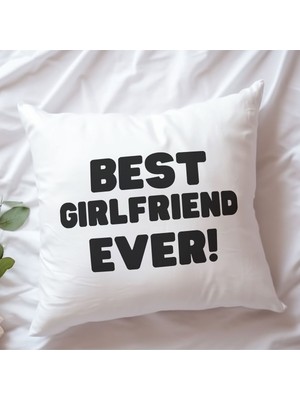 Qoeuyl Boutique Best Girlfriend Ever Baskılı Eş Sevgili Romantik Hediyelik Elyaf Saten Dekoratif Yastık
