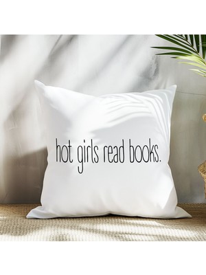 Qoeuyl Boutique Hot Girls Read Books Baskılı Komik Hediyelik Elyaf Saten Dekoratif Yastık