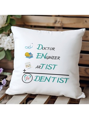Qoeuyl Boutique Doctor Engineer Artist : Dentist Baskılı Mühendis Hediyelik Elyaf Saten Dekoratif Yastık