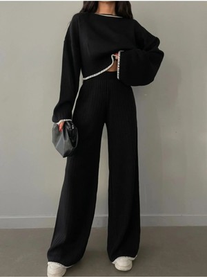 Newco Milano Çoban Detaylı Kadın Siyah Triko Takım 2026