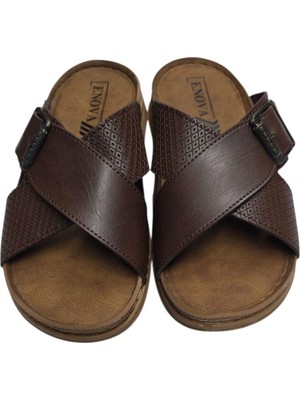 Benitto Kids Enova Erkek Baskı Deri Anatomik Çapraz Bant Tokalı Terlik