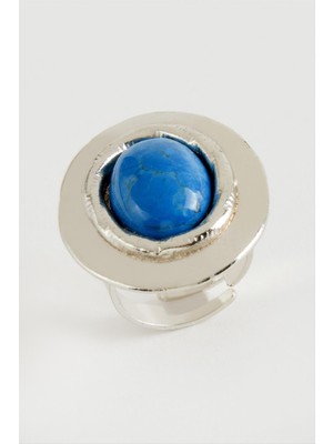 Zero Storozal Oval Turkuaz Taşlı Yüzük-Gümüş Rengi