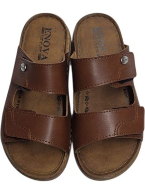 Benitto Kids Enova Erkek Suni Deri Ortopedik Rahat Taban Cırtlı Dikişli Deri Iç Taban Erkek Terliği