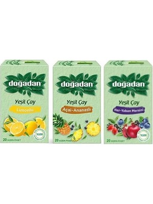 Yeşil Çay Deneme Seti, Nar Yaban Mersini, Limonlu, Ananaslı (3 Adet)
