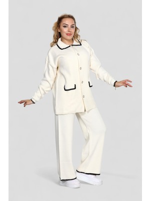 Newco Kadın 2 Li Trıko Takım Çoban Dikişli Cep ve Düğme Detaylı Takım Şık Konforlu