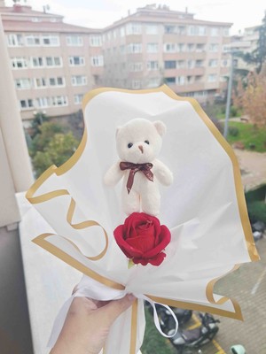 Seka Sevdiğine Hediye Ayıcık Tek Gül Demet