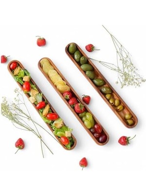 Akasya Ağacından Ahşap Zeytin Tabağı, Zeytinlik,ahşap Zeytin Tepsisi El Yapımı Akasya Ahşap Uzun Kano Tekne Tarzı Çanak - Yemek Servis Tabağı Masa Orta Parça (35CM*5CM)