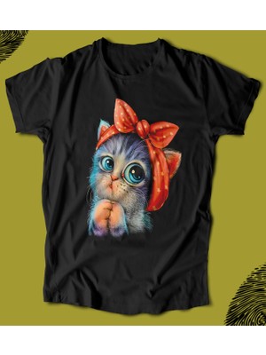 Butişört 'sevimli Minik Kedi Baskılı- Little Cute Cat'  Baskılı 'regular-Fit' Unisex Tişört