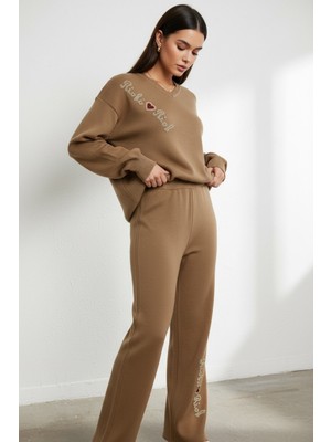 Newco Düz Dokulu Inci Işlemeli V Yaka Triko Ikili Regular Takım