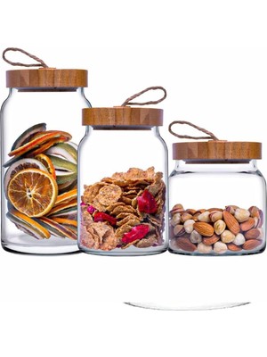 Bambu Kapaklı 3lü Kavanoz Seti