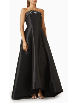 AC BY AANCHAL CHANDA Kristal Işlemeli Siyah Elbise, Korse ve Kloş Etek Detaylı