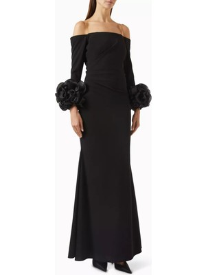 AC BY AANCHAL CHANDA Bej Omuzları Açık Çiçek Aplikeli Elbise, Modern Romantizm