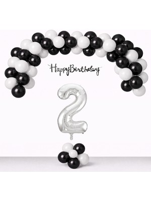 Tedaks Siyah Beyaz Balonlar Gümüş Happy Birthday Banner Gümüş Rakam Taraftar Doğum Günü