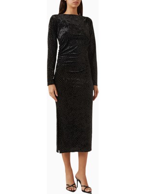 Yastillia Taş Detaylı Siyah Kadife Elbise, Zarif ve Şık Siluet