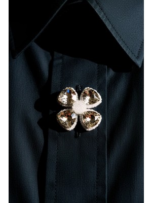 Reoona Özel Tasarım Kristalli Epoksi Yonca Düğme Broş, Düğme Kapağı