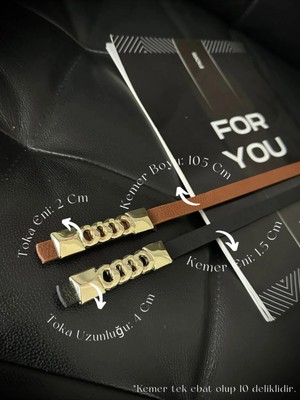 Fiori 2'li Ince Zincir Tokalı Basic Kadın Pantolon Kemeri, Ceket Kemeri, Elbise Kemeri, Gömlek Kemeri