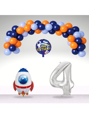 Tedaks Lacivert Mavi Turuncu Balon Happy Birthday Uzay Mekiği Folyo Balon Krem Rakam Doğum Günü Seti