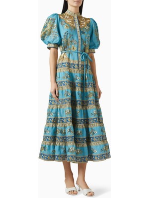 Alemais Cassie Katmanlı Midi Elbise, Puf Kollu ve Özel Koleksiyon, Avustralya Kalitesiyle