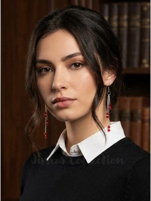 Bijuteri Kırmızı Kristal Sallantılı Küpe