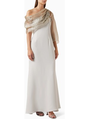 Alize Krep Drapeli Çiçek Süslemeli Abiye Elbise, Zarif Akşam ve Davet Şıklığı