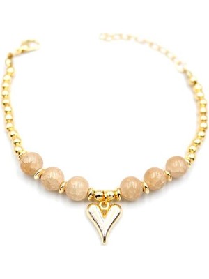 ModaSize Boncuklu Kalp Bileklik - Krem