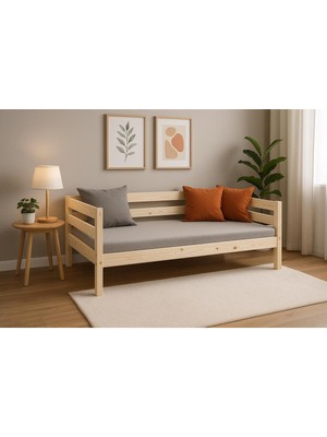 Pinoxi Ahşap Sedir Kanepe 90X160 cm (Iç Ölçü) Mindersiz Doğal Natural Masif Ahşap