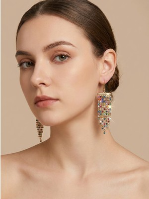 Cash Trade Su Yolu Şeritli Parlayan Renkli Zirkon Taşli Vintage Küpe