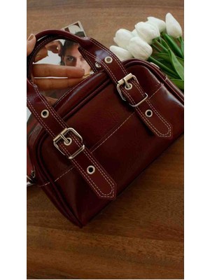 TheMoiss The Moiss Bordo Renk Kemer Detaylı El ve Omuz Çantası