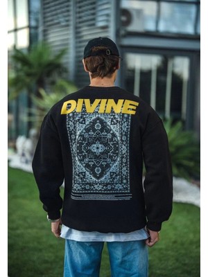 Kışlık Bisiklet Yaka Baskılı Sweatshirt - Siyah