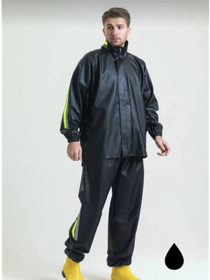 Tam Kalıp Motorcu Kurye Su Gecirmez Yağmurluk Takım - Siyah