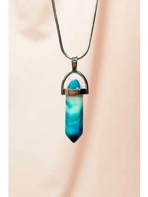 ModaSize Anyolit 1 Doğal Taşı Zincirli El Yapımı Tasarımlı Kolye Uç: 3,5 cm Zincir: 20 cm Kutulu