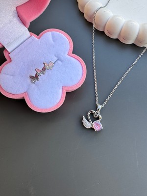 Gözde Aksesuarım Kapli Kuğu Kolye Yüzük Seti Çelik