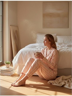 Babyilay Kadın Gömlek Yaka Düğmeli Pijama Takımı