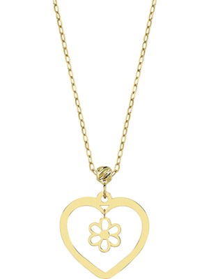 Hakan Mücevherat Çiçekli Kalp 14 Ayar Altın Kolye