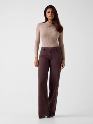 Guess Uzun Kollu Balıkçı Yaka Priscilla Saç Örgü Fitilli Triko Kadın Bej Triko W6RR07Z2YK2-A10L