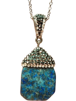 ModaSize Lapis Doğal Taşı Zincirli El Yapımı Kolye Uç: 3 cm Zincir: 20 cm Kutulu