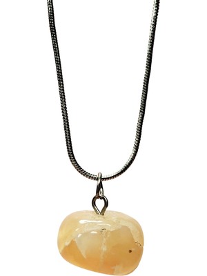 ModaSize Kalsit Doğal Taşı Zincirli El Yapımı Kolye Uç: 1,5 cm Zincir: 20 cm Kutulu