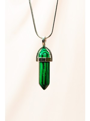 ModaSize Malahit Doğal Taşı Zincirli El Yapımı Tasarımlı Kolye Uç: 3,5 cm Zincir: 20 cm Kutulu