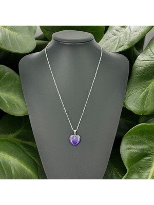 Küçük Kalp Mor Akik Taşı Kolye