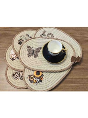 Patiska Tasarım Dtf Baskılı Jüt Kahve Sunumluk | El Yapımı Hasır Amerikan Servis | Leopar Desenli Kahve Servisi