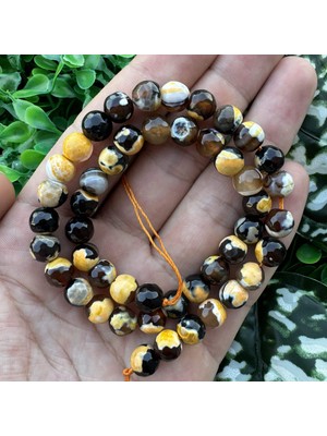 Fasetli Küre Siyah Sarı Akik Taşı 8 mm