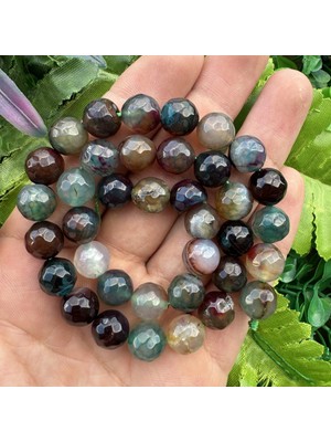 Fasetli Küre Kahve-Yeşil Akik Taşı 10 mm