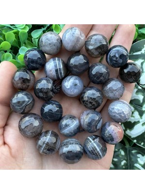 Fasetli Küre Gri Mix Akik Taşı 16MM