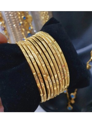 Tuncel Store Altın Renk 22 Ayar Kaplama Baklava Desenli Ajda Bilezik 22 Cm. 3 Adet - 3286