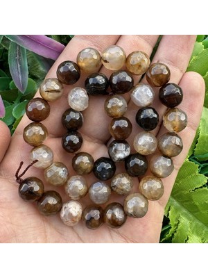 Fasetli Küre Kahverengi Akik Taşı 10 mm