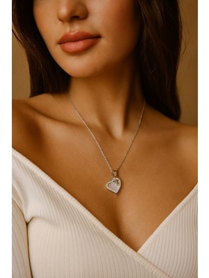 Tuncel Store Gümüş Renk Beyaz Kalp Sf Zincir Çelik Kolye - 3644