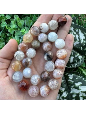 Fasetli Küre Buz Mavi-Kahve Akik Taşı 14MM