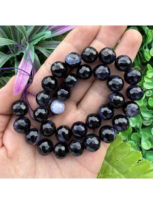 Fasetli Mor Siyah Akik Taşı 12 mm